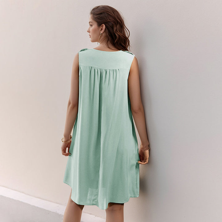 Damen lässiges Sommerkleid mit Knopfdetails und seitlicher Raffung Drune