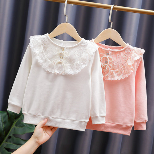 Mädchen Sweatshirt mit romantischem Spitzenkragen Drune
