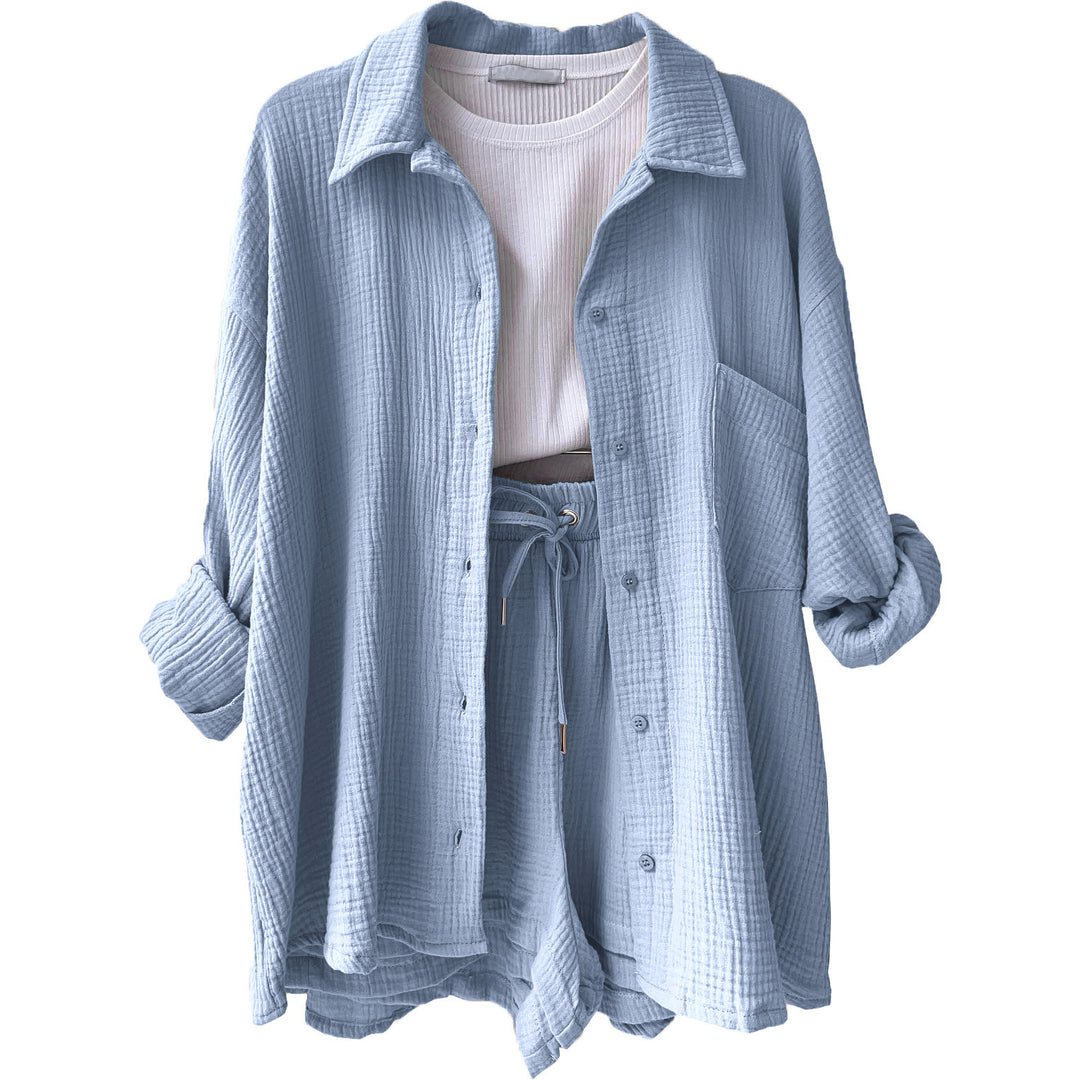 Damen lässiges Oversize-Hemd mit kurzem Schnitt und praktischen Taschen Drune