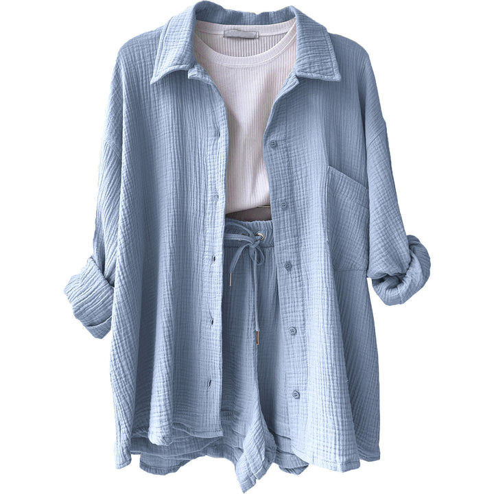 Damen lässiges Oversize-Hemd mit kurzem Schnitt und praktischen Taschen Drune