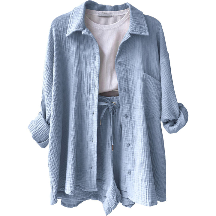 Damen lässiges Oversize-Hemd mit kurzem Schnitt und praktischen Taschen Drune