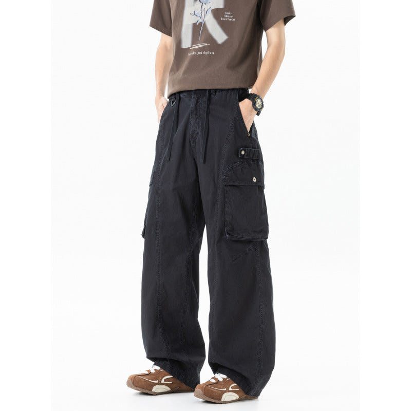 Herren weite Cargo-Hose im Baggy‑Schnitt mit Utility‑Taschen und Kordelbund Drune