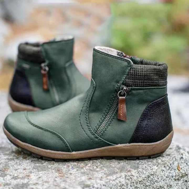 Damen nan lederoptik gefütterte Stiefelette mit seitlichem Reißverschluss und rutschfester Laufsohle Drune