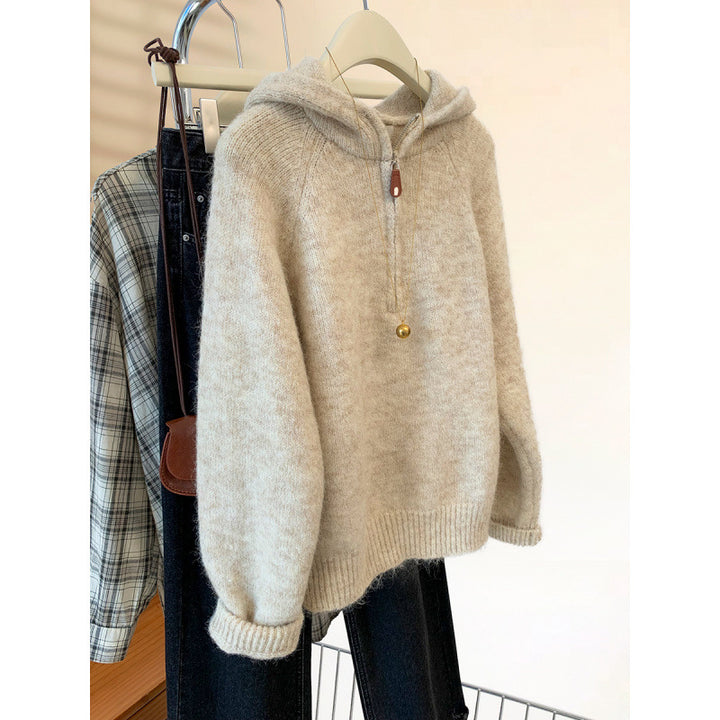 Damen Kuscheliger Hoodie mit halbem Reißverschluss und Kängurutasche Drune