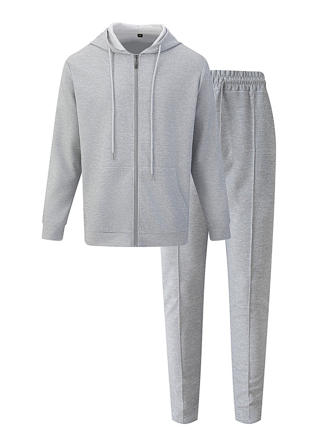 Herren nan Waffelstruktur-Jogginganzug mit Kapuzen-Zipjacke und konisch geschnittener Jogginghose Drune