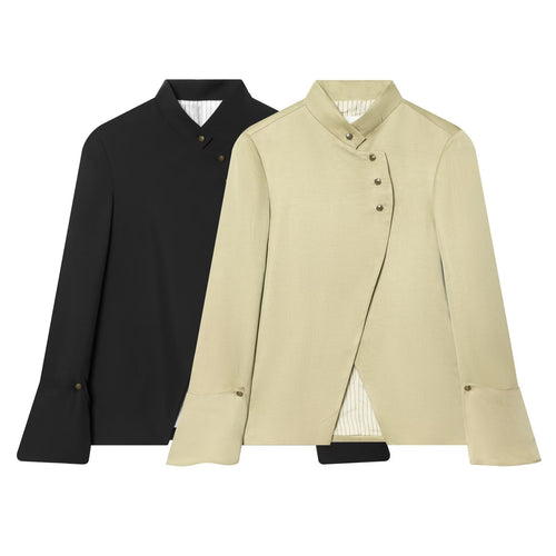 Damen Asymmetrischer Kurzblazer mit Stehkragen und Zierknopfleiste Drune