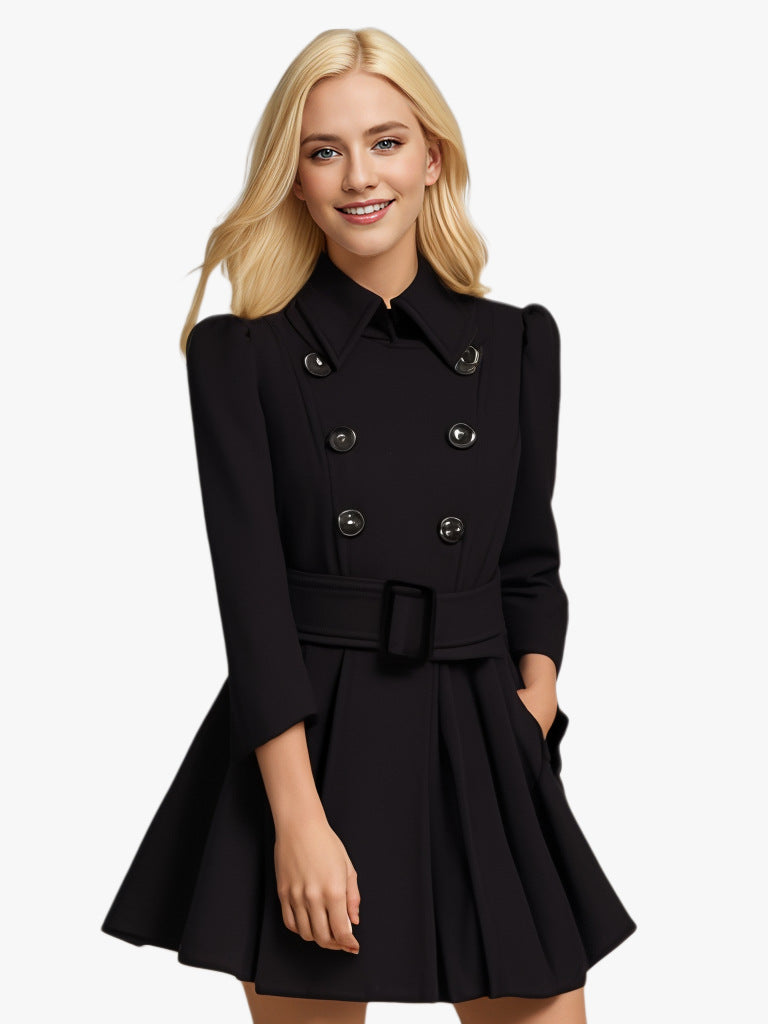 Damen eleganter Trenchcoat mit ausgestelltem Schnitt und französischem Kragen Drune