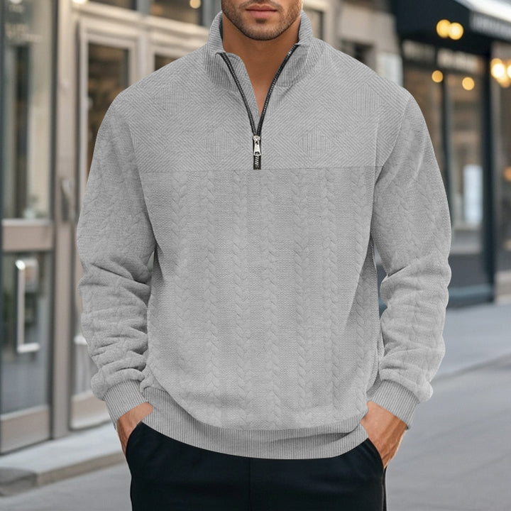 Herren nan strukturierter Halbzip-Strickpullover mit Stehkragen und Zopfmuster Drune