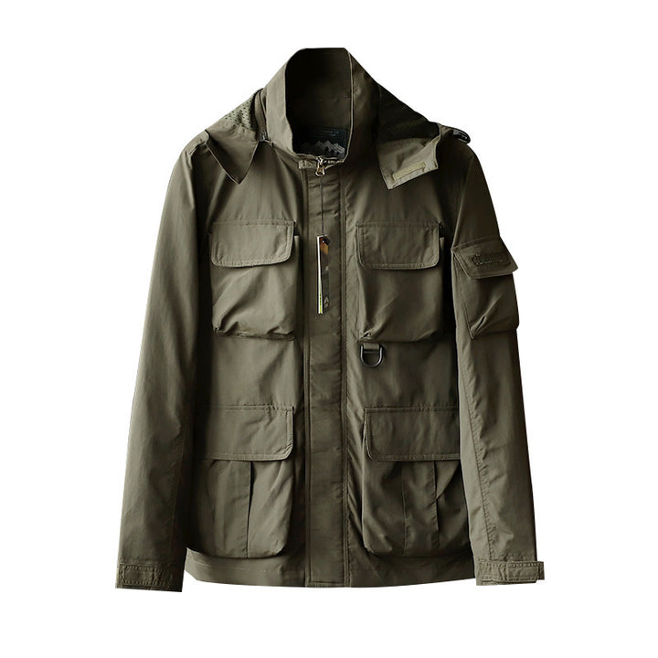 Herren urbane Feldjacke mit Mehrfach‑Taschen, windabweisender Oberfläche und verdeckter Kapuze Drune