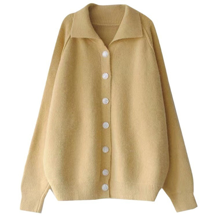 Damen bequemer Strickcardigan mit klassischem Kragen und Knopfverschluss Drune