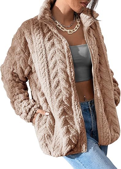 Damen Kuschel-Fleecejacke mit Oversized-Schnitt und Stehkragen Drune