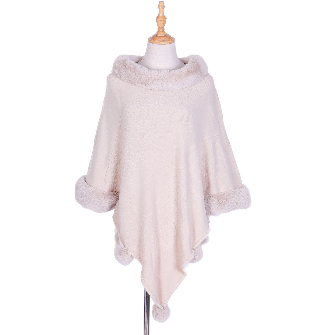 Damen Ruana-Poncho mit Kunstfellbesatz, Kaschmir-Touch und Bommel-Saum Drune
