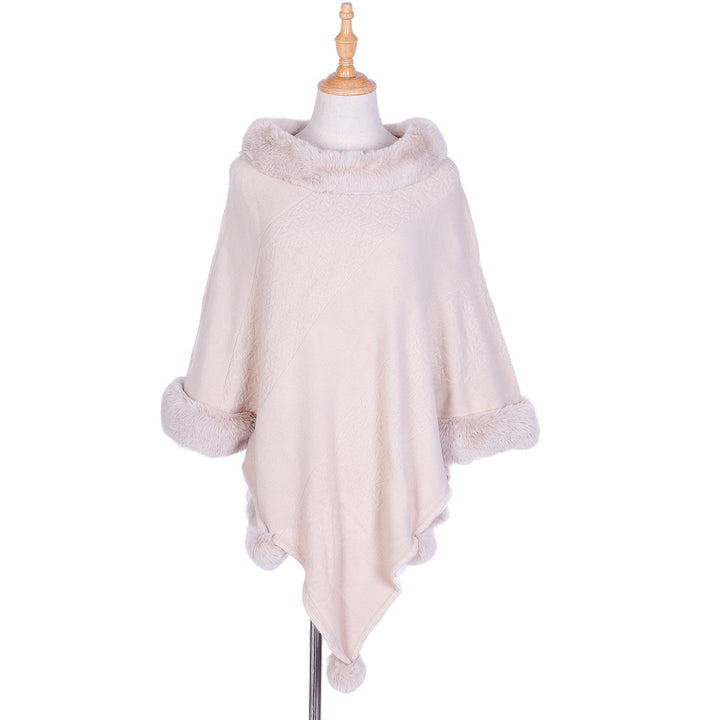 Damen Ruana-Poncho mit Kunstfellbesatz, Kaschmir-Touch und Bommel-Saum Drune