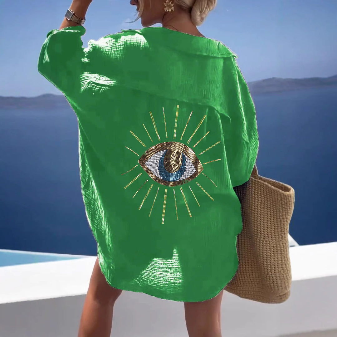Damen Langarm-Hemdjacke mit auffälligem Augenprint Drune