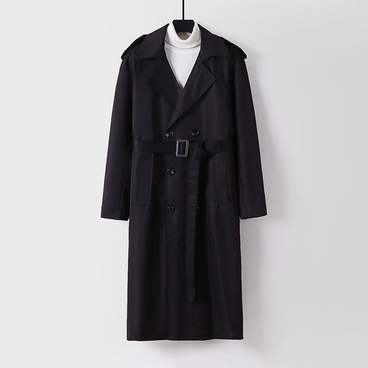 Herren Doppelreihiger Trenchcoat mit Taillengürtel und Schulterlaschen Drune