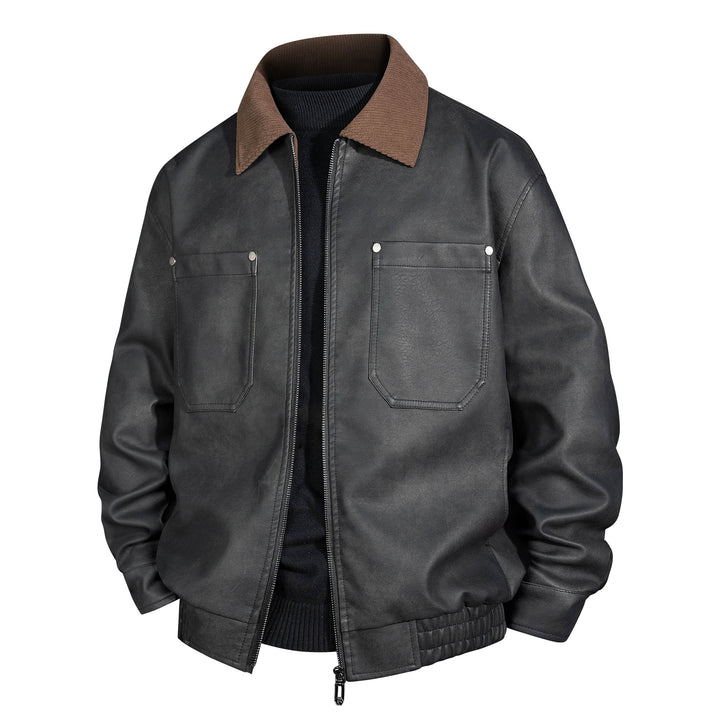 Herren Kurzjacke aus Veloursleder-Imitat mit geripptem Kragen und aufgesetzten Brusttaschen Drune