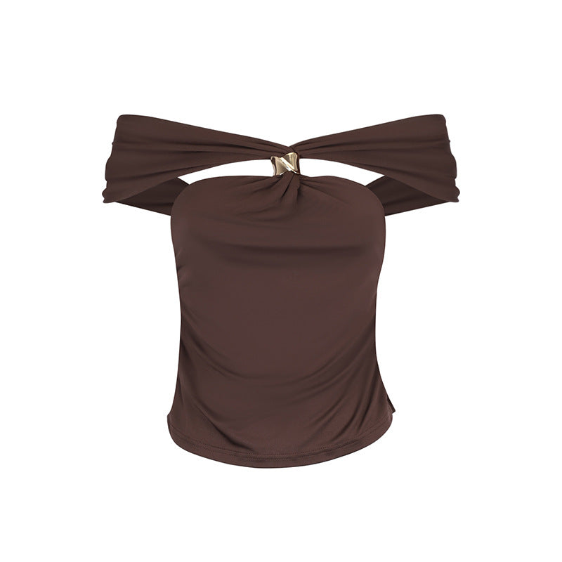 Damen trendy Off-Shoulder Bluse mit akzentuiertem Knoten und elegantem Detail Drune