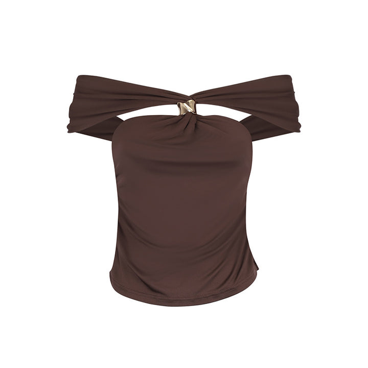Damen trendy Off-Shoulder Bluse mit akzentuiertem Knoten und elegantem Detail Drune