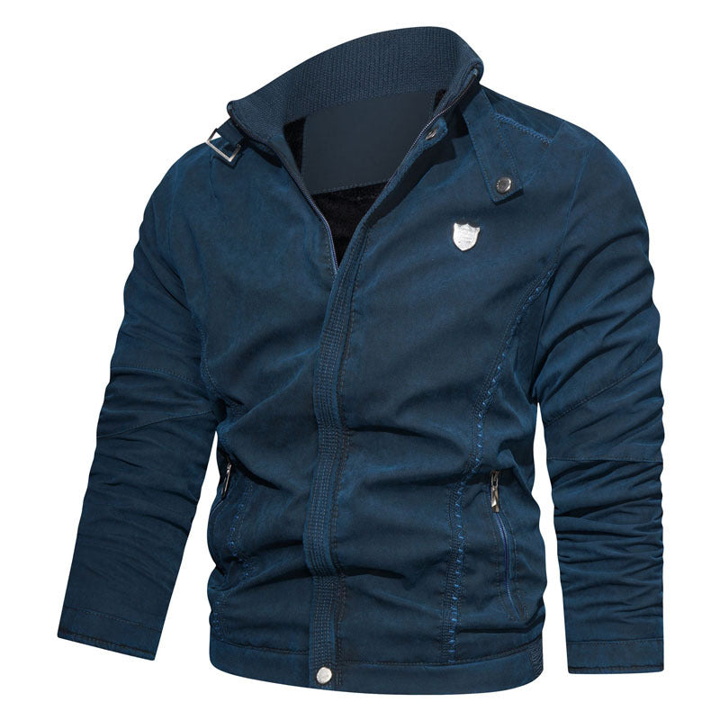 Herren lässige Canvas-Blousonjacke mit Stehkragen und Reißverschlusstaschen Drune