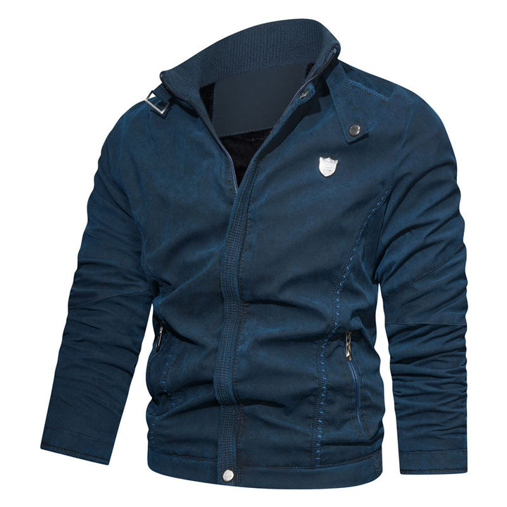 Herren lässige Canvas-Blousonjacke mit Stehkragen und Reißverschlusstaschen Drune