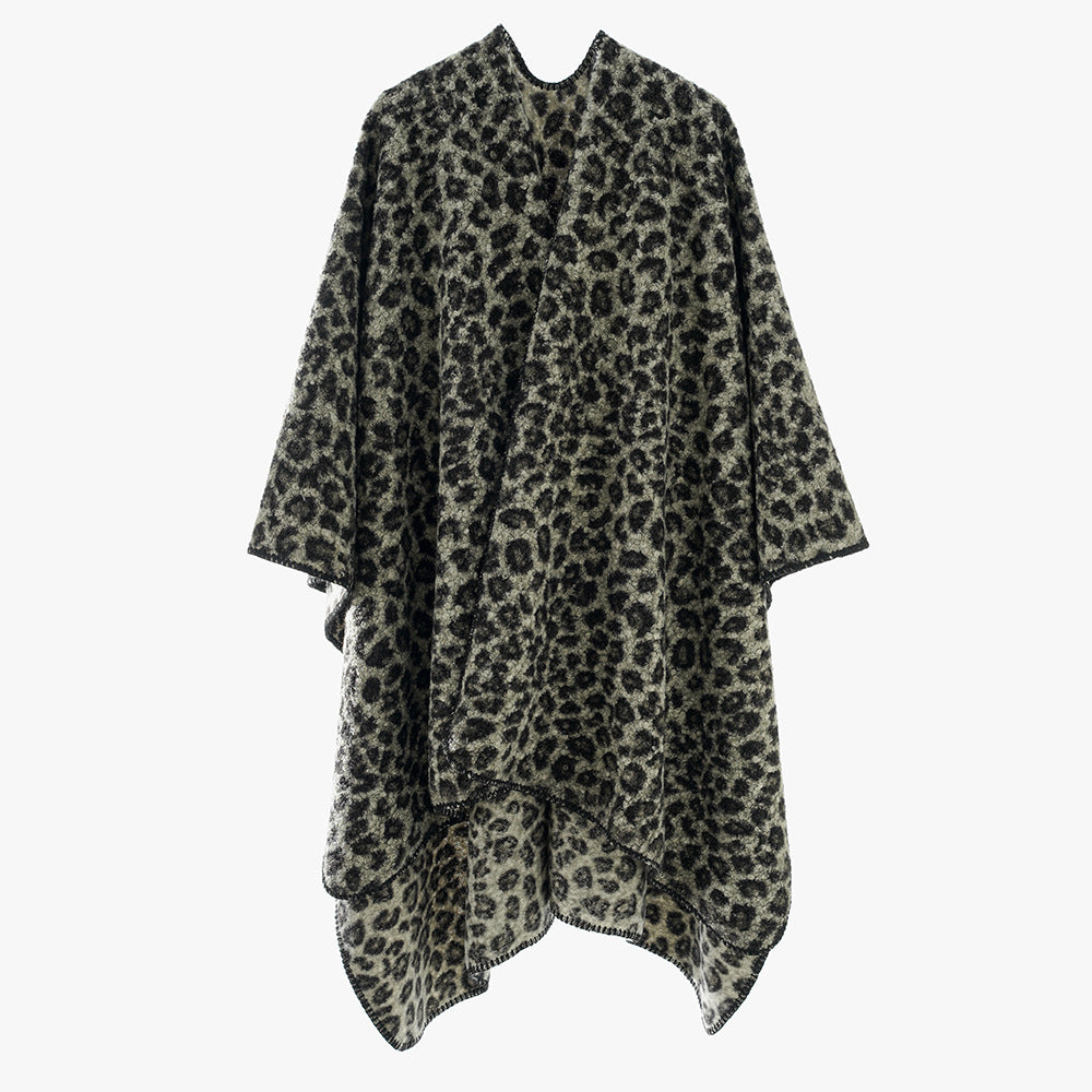 Damen Oversize-Poncho aus Wollmix mit dezentem Leo-Jacquard und asymmetrischem Zipfelsaum Drune