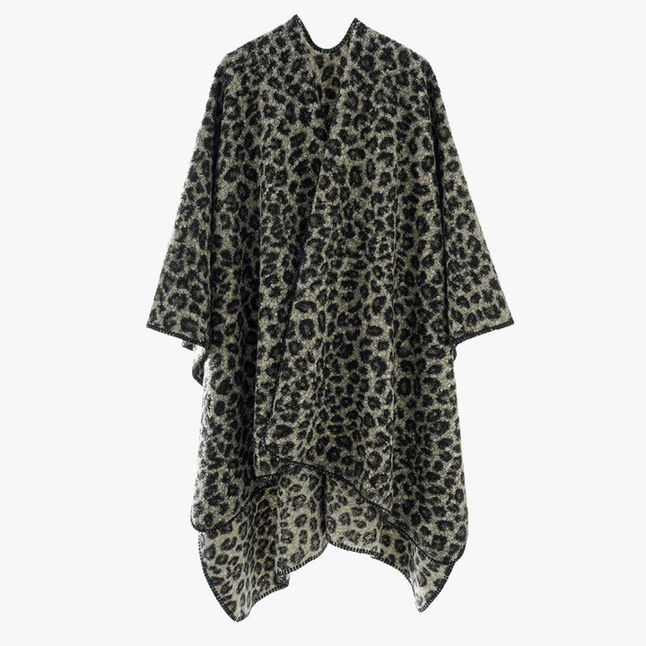 Damen Oversize-Poncho aus Wollmix mit dezentem Leo-Jacquard und asymmetrischem Zipfelsaum Drune
