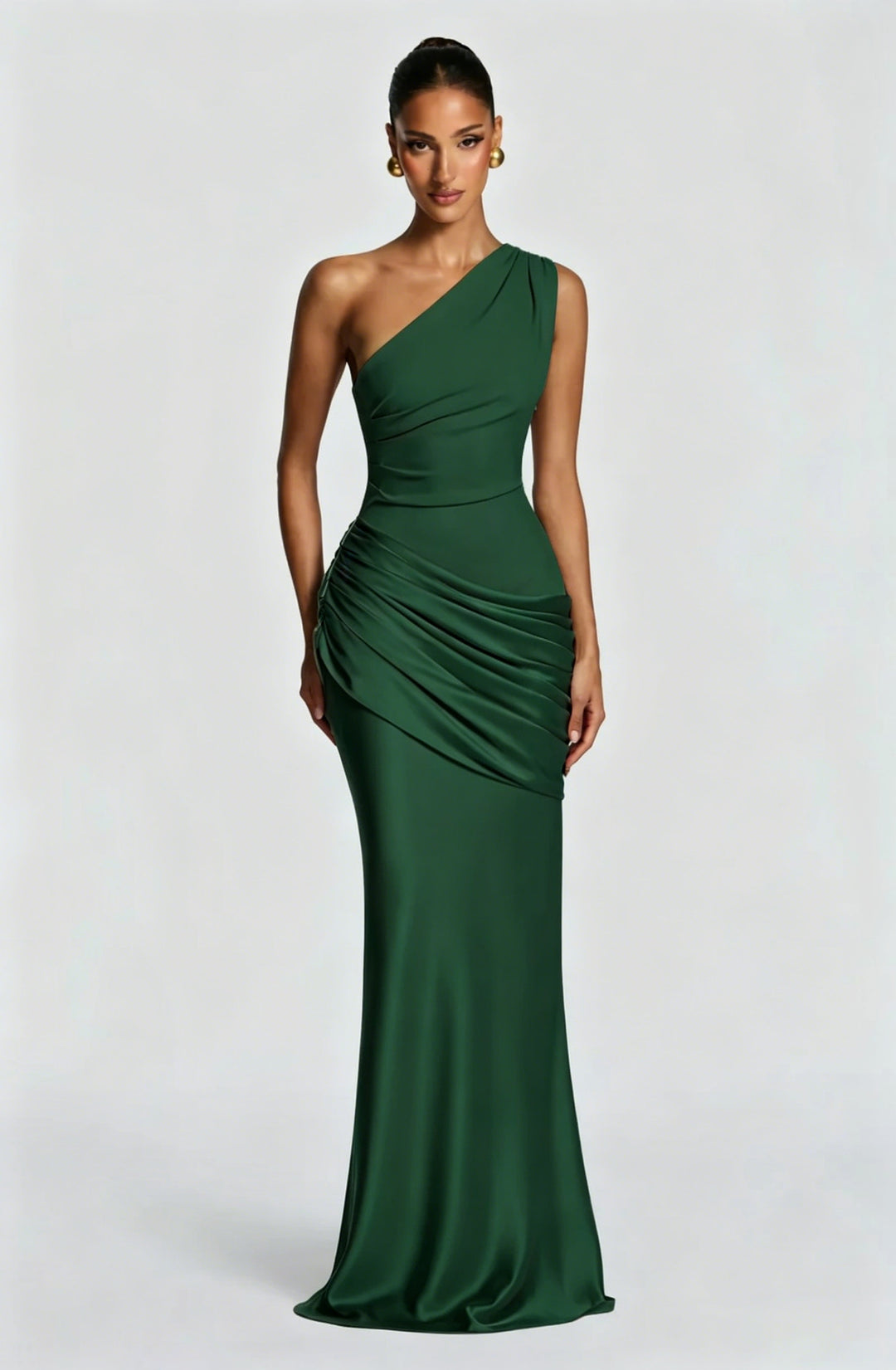 Damen Elegantes One-Shoulder Maxikleid mit fließenden Drapierungen Drune