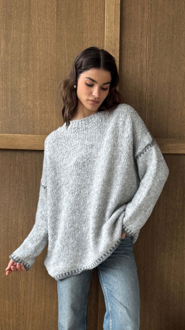 Damen kuscheliger Strickpullover mit kontrastierenden Akzentdetails Drune