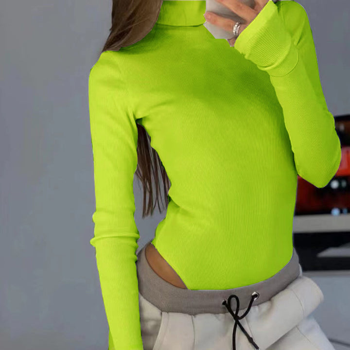 Damen langärmliges Turtleneck-Oberteil aus feiner Rippstruktur Drune