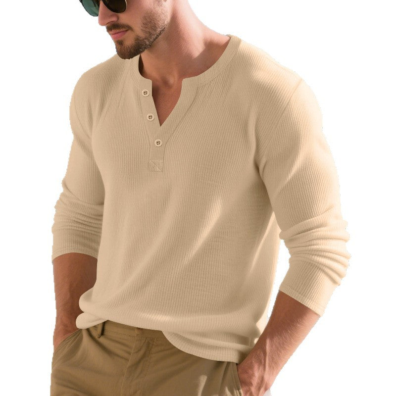 Herren Langarm-Henley-Shirt mit strukturierter Oberfläche Drune