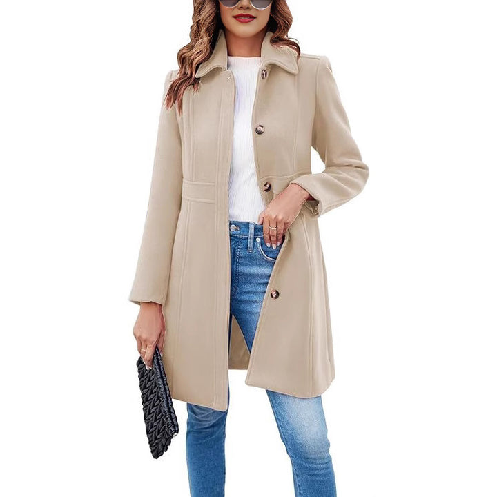 Damen klassischer Wollmantel mit modischem Schnitt und funktionalen Details Drune