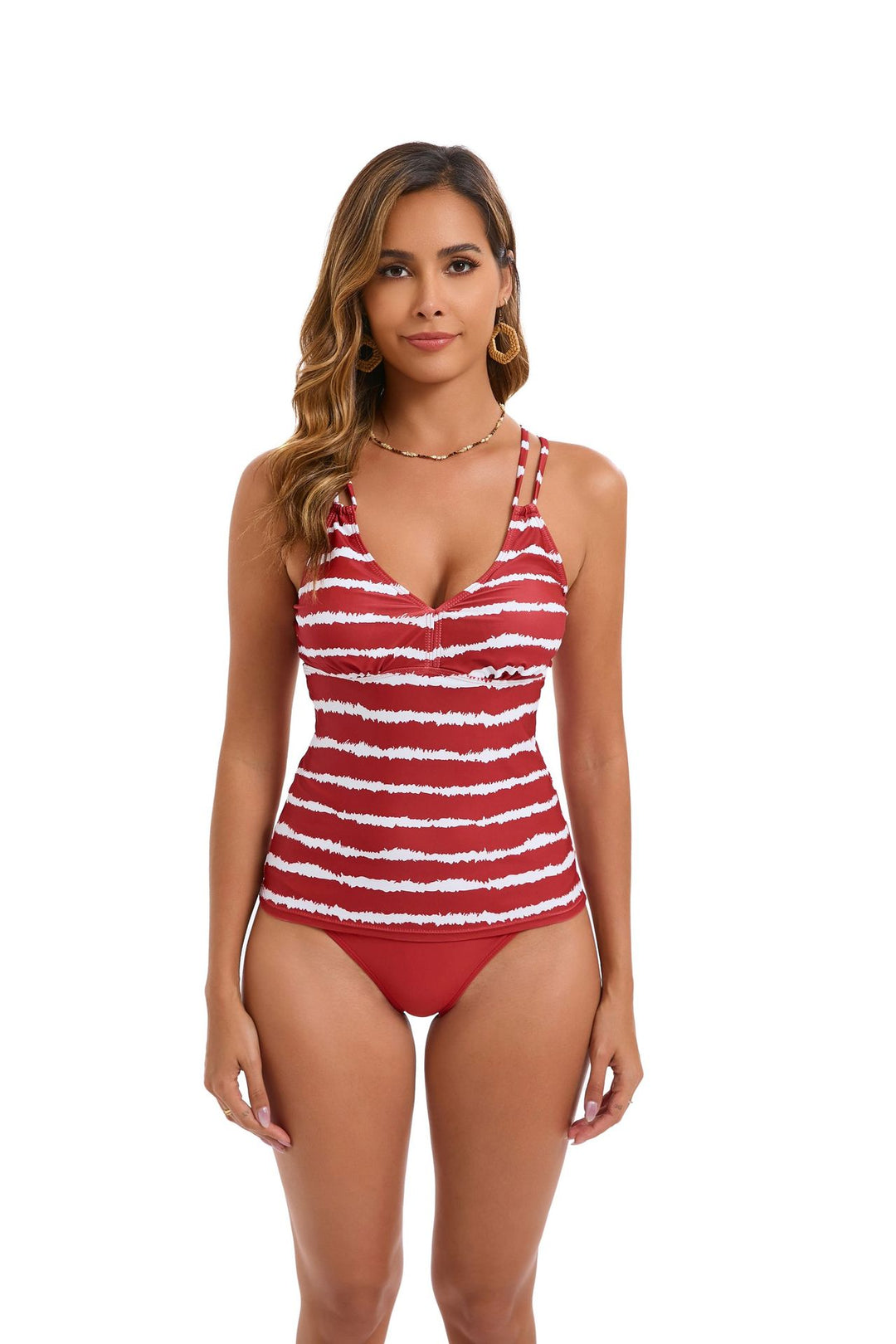 Damen Tankini-Set mit verstellbaren Trägern und modischem Streifenmuster Drune