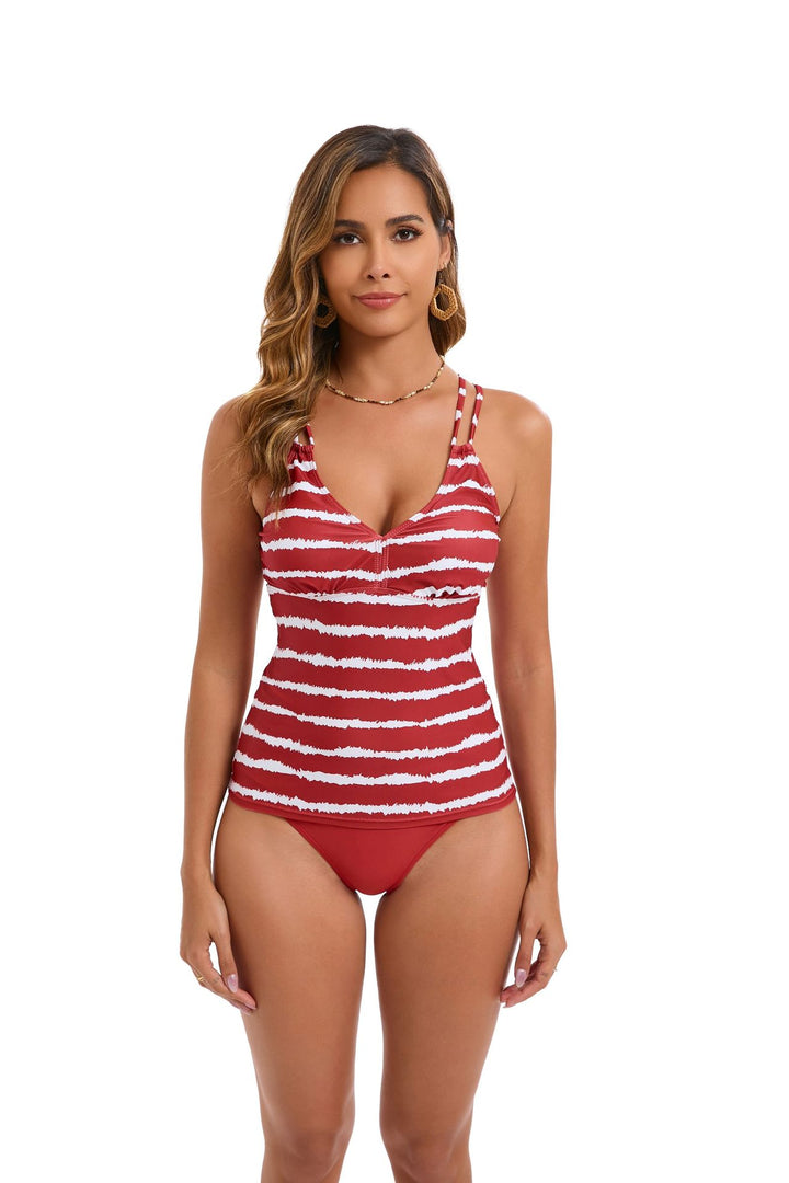 Damen Tankini-Set mit verstellbaren Trägern und modischem Streifenmuster Drune