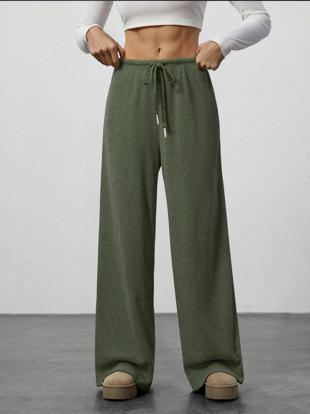 Damen Weit geschnittene Relax-Hose aus elastischem Strickmaterial mit Kordelzug Drune