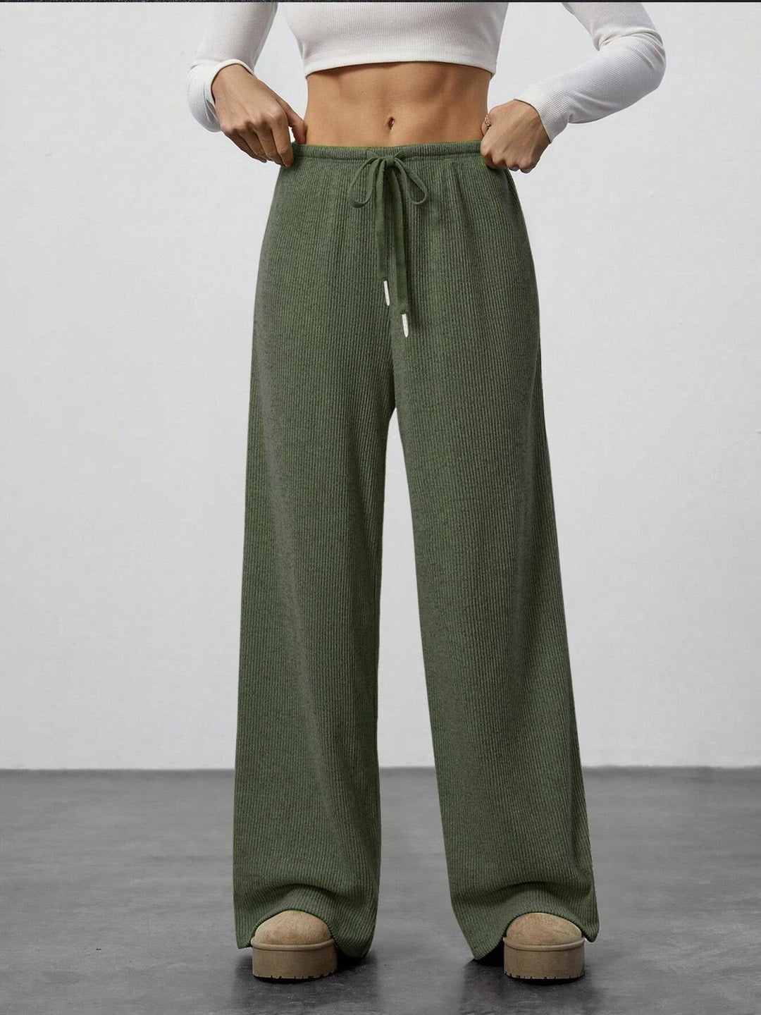 Damen Weit geschnittene Relax-Hose aus elastischem Strickmaterial mit Kordelzug Drune