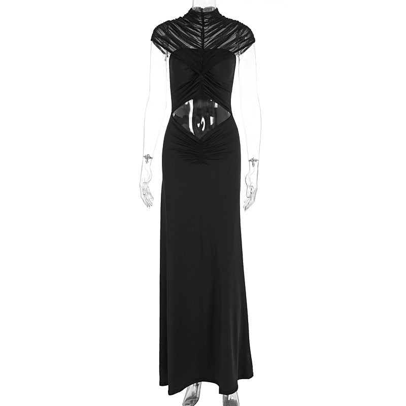 Damen elegantes Abendkleid mit raffinierten Cut-Outs und hochgeschlossenem Kragen Drune