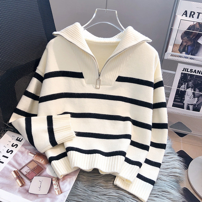 Damen lässiger Pullover mit hohen Kragen und dekorativem Reißverschluss Drune