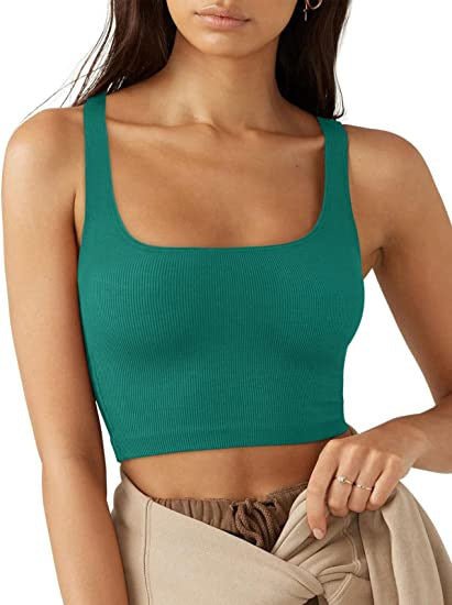 Damen cropped Top mit breiten Trägern und feinem Rippenmuster Drune