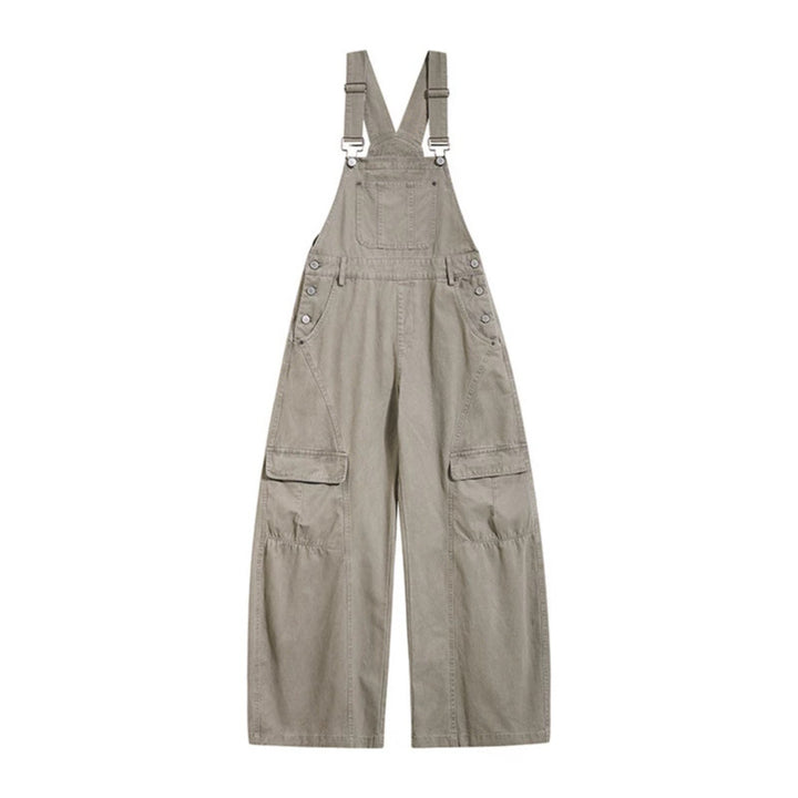 Damen weite Cargo-Latzhose mit verstellbaren Trägern und Multi-Taschen Drune