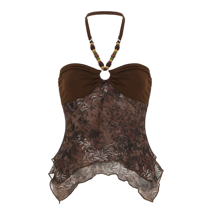 Damen lässiges Bandeau-Top mit floralem Design und raffinierten Bindebändern Drune