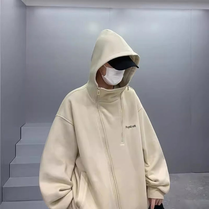 Unisex Oversized Fleecejacke mit hohen Kragen und Reißverschluss Drune