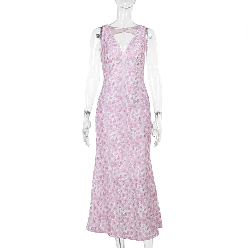 Damen Maxikleid mit elegantem V-Ausschnitt und floralem Muster Drune