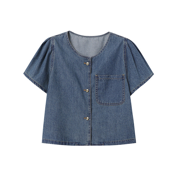 Damen lässige Denim-Jacke mit voluminösen Ärmeln und praktischen Taschen Drune