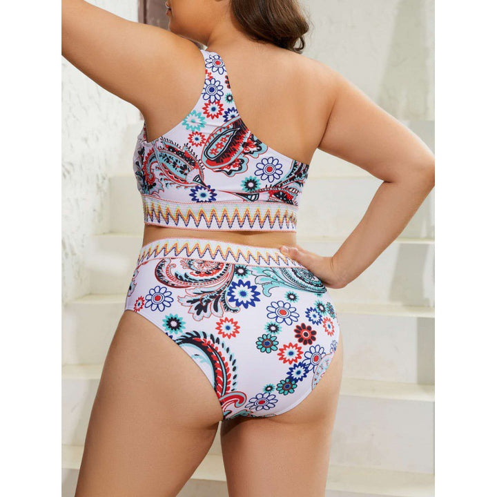 Damen Crop-Top Bikini-Set mit hohem Bund und dekorativem Muster Drune