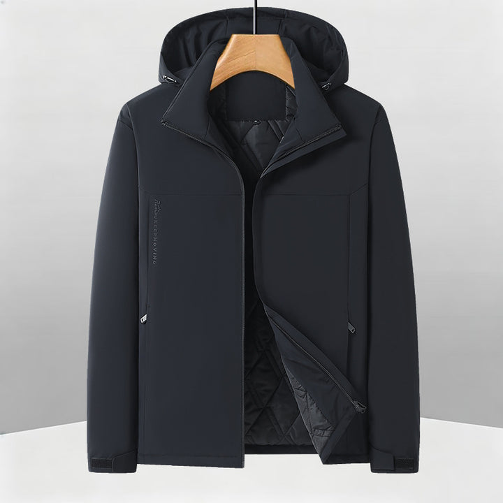 Herren Warme Softshell-Hybridjacke mit gesteppter Thermo-Innenlage und Kapuze Drune
