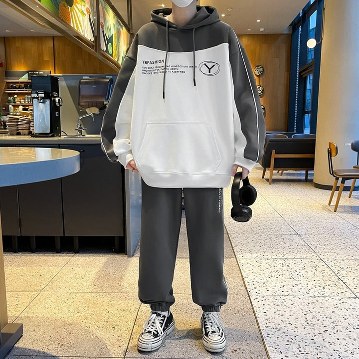 Herren Oversize-Trainingsset mit Block-Design Hoodie und konischer Jogginghose Drune