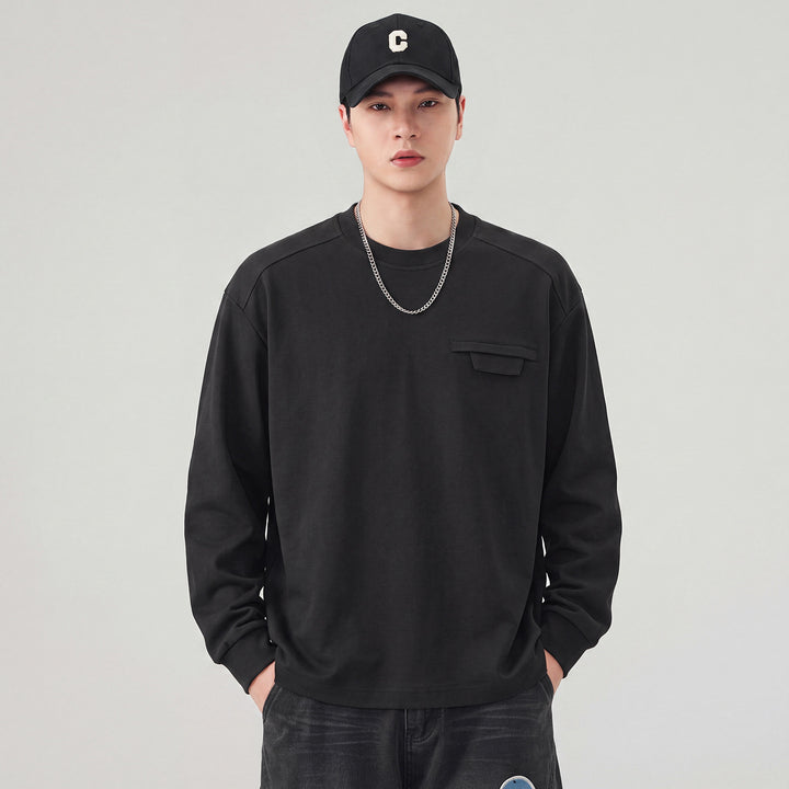 Herren Oversize Sweatshirt mit Brustklappe und Raglanärmeln Drune