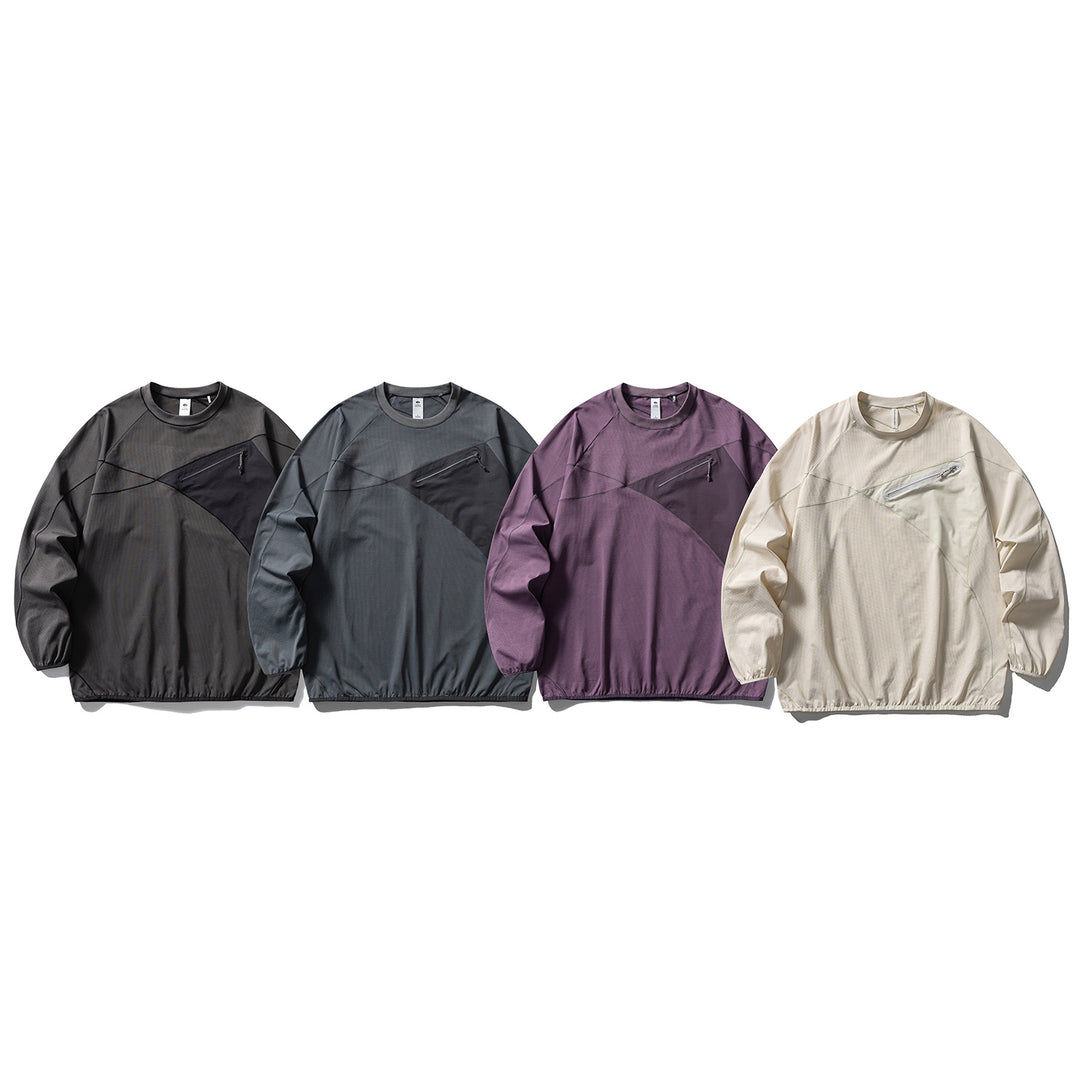 Unisex Technisches Oversize-Sweatshirt mit diagonalem Reißverschluss‑Brustfach Drune