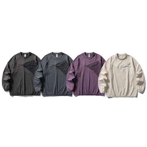 Unisex Technisches Oversize-Sweatshirt mit diagonalem Reißverschluss‑Brustfach Drune