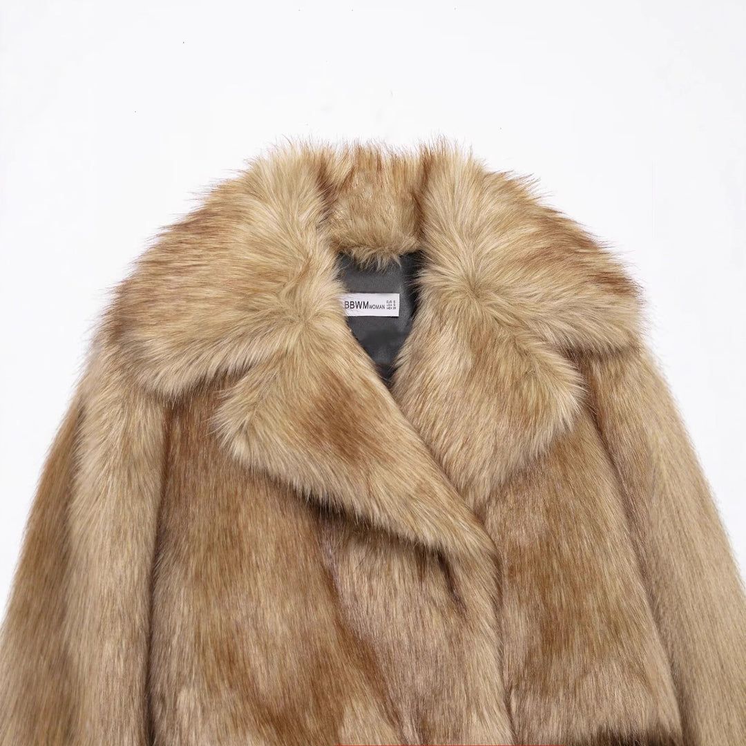 Damen Kurzer taillierter Faux-Fur-Blouson mit breitem Schalkragen Drune